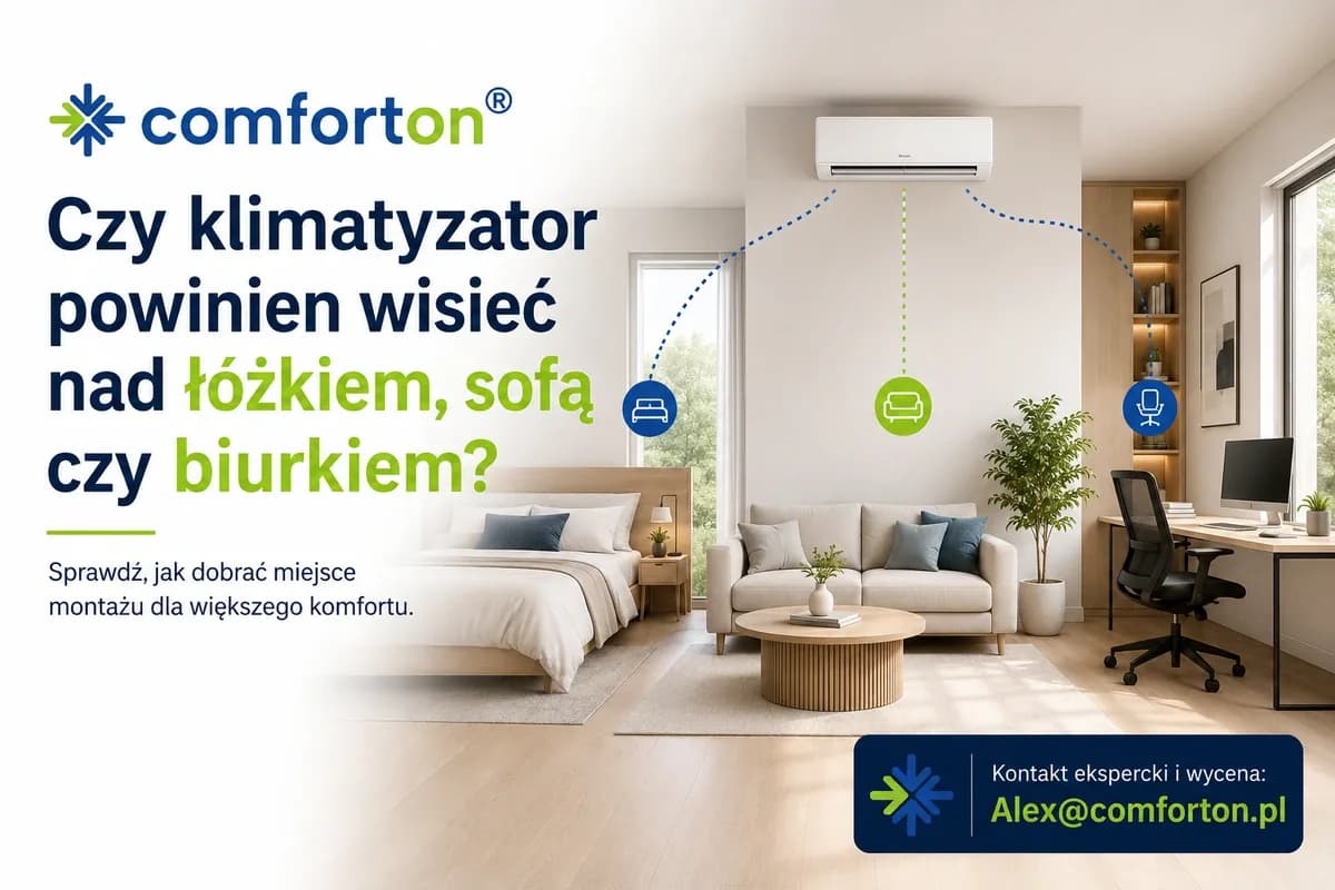 Czy klimatyzator powinien wisieć nad łóżkiem sofą czy biurkiem Comforton